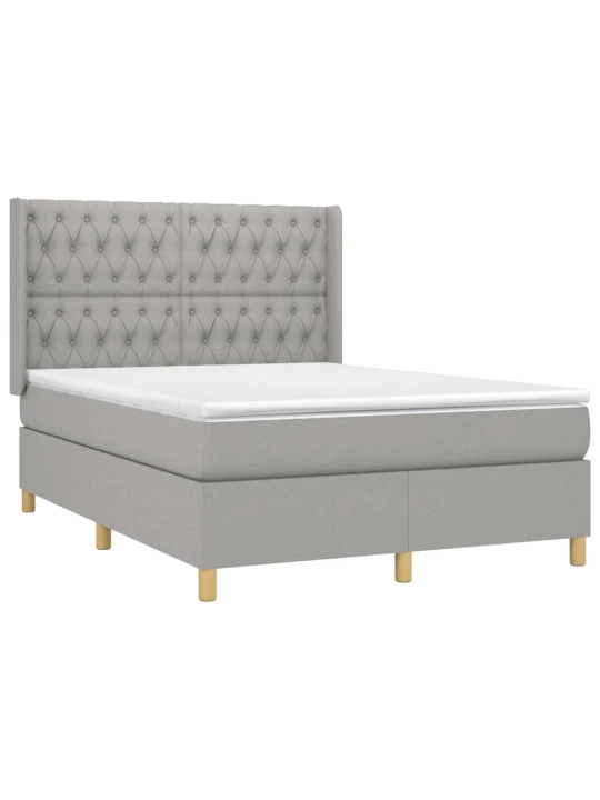 Box spring postel s matrací a LED světle šedá 140x200 cm textil