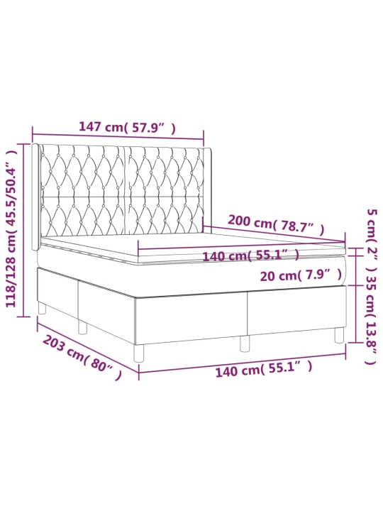 Box spring postel s matrací a LED světle šedá 140x200 cm textil