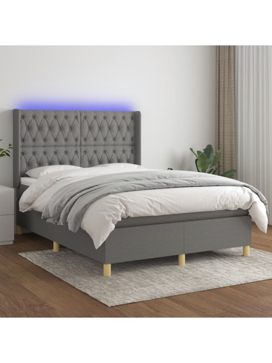 Box spring postel s matrací a LED tmavě šedá 140x200 cm textil