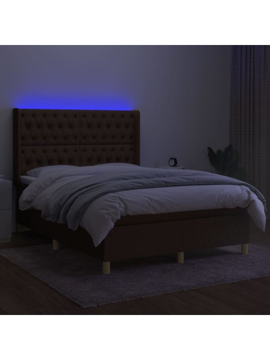 Box spring postel s matrací a LED tmavě hnědá 140x200 cm textil
