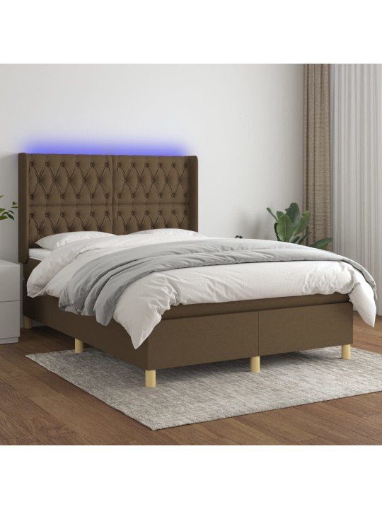 Box spring postel s matrací a LED tmavě hnědá 140x200 cm textil