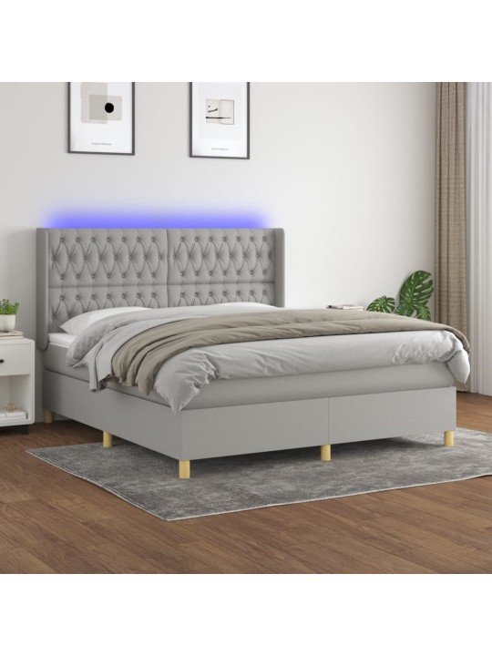 Box spring postel s matrací a LED světle šedá 160x200 cm textil