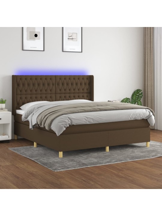 Box spring postel s matrací a led tmavě hnědá 160x200 cm textil