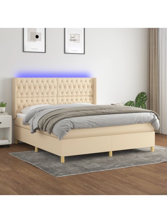Box spring postel s matrací a led krémová 160x200 cm textil