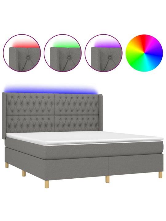 Box spring postel s matrací a LED tmavě šedá 180x200 cm textil