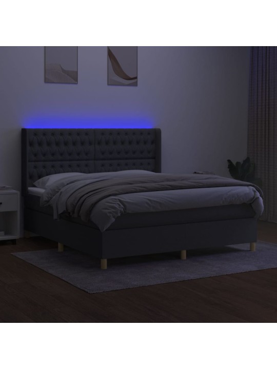 Box spring postel s matrací a LED tmavě šedá 180x200 cm textil