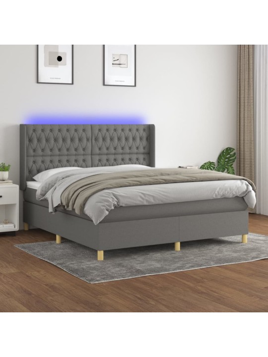 Box spring postel s matrací a LED tmavě šedá 180x200 cm textil