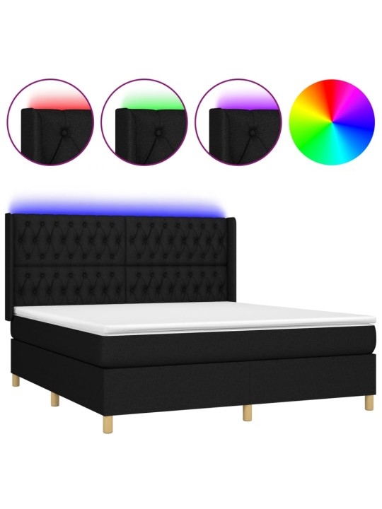 Box spring postel s matrací a LED černá 180x200 cm textil