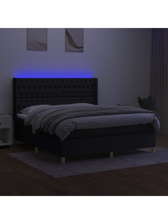 Box spring postel s matrací a LED černá 180x200 cm textil