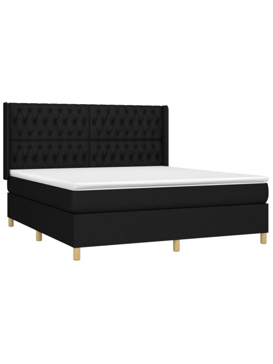 Box spring postel s matrací a LED černá 180x200 cm textil