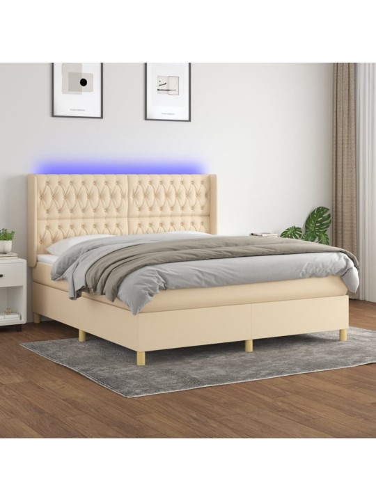 Box spring postel s matrací a led krémová 180x200 cm textil