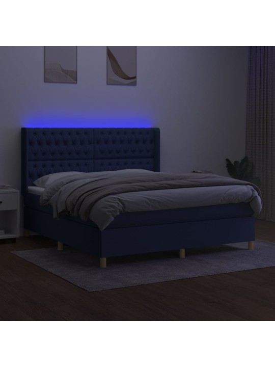 Box spring postel s matrací a LED modrá 180x200 cm textil