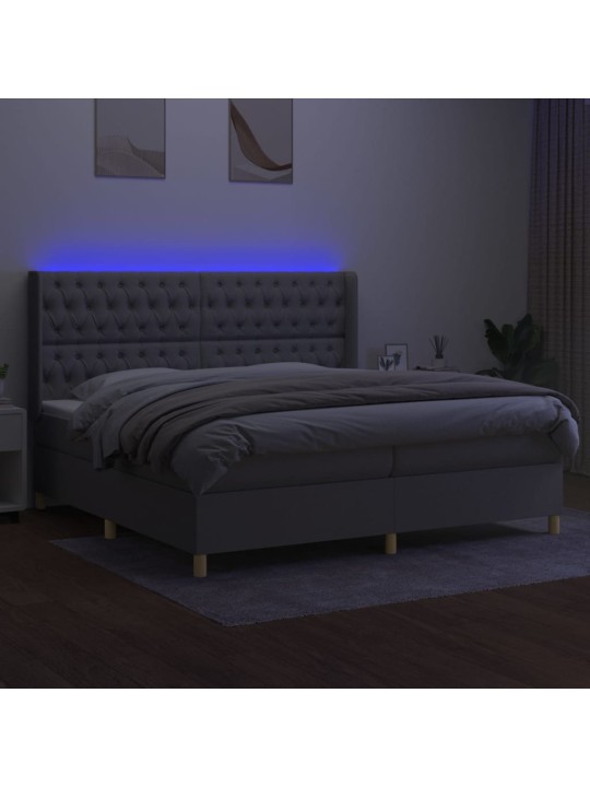 Box spring postel s matrací a LED světle šedá 200x200 cm textil