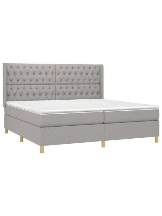 Box spring postel s matrací a LED světle šedá 200x200 cm textil