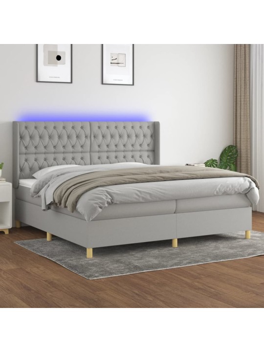 Box spring postel s matrací a LED světle šedá 200x200 cm textil