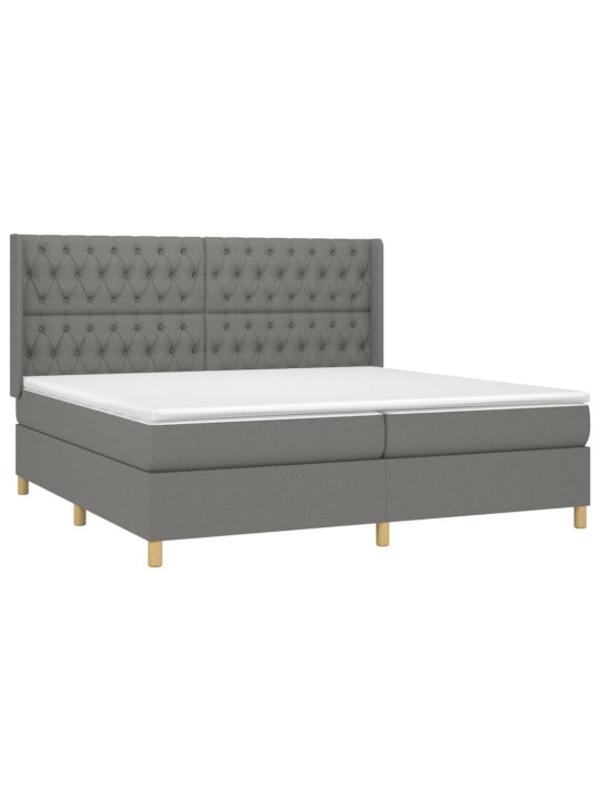 Box spring postel s matrací a LED tmavě šedá 200x200 cm textil