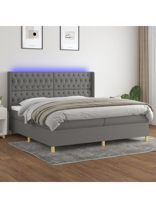 Box spring postel s matrací a LED tmavě šedá 200x200 cm textil