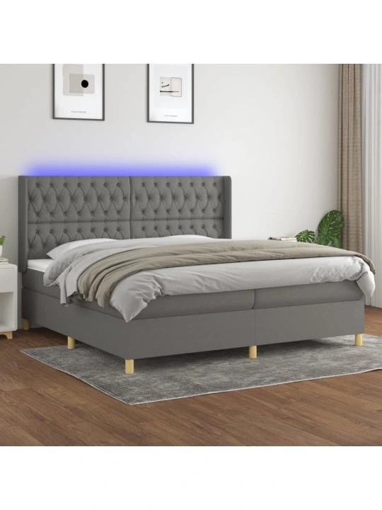 Box spring postel s matrací a LED tmavě šedá 200x200 cm textil