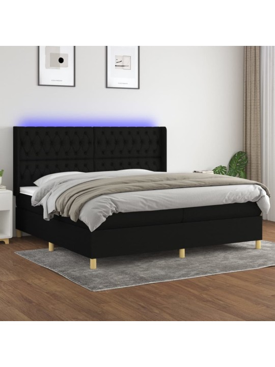 Box spring postel s matrací a LED černá 200x200 cm textil