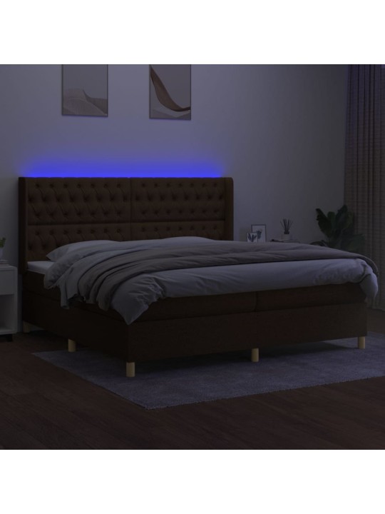 Box spring postel s matrací a led tmavě hnědá 200x200 cm textil