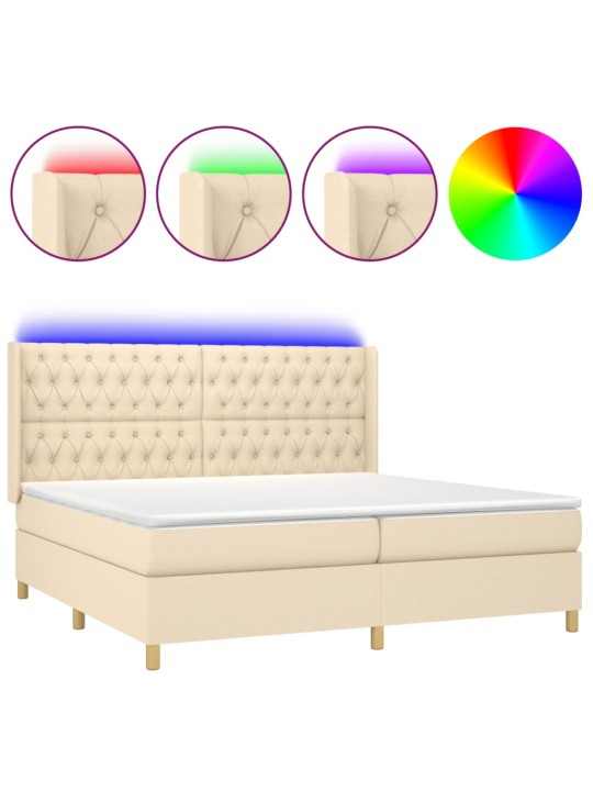 Box spring postel s matrací a LED krémová 200x200 cm textil
