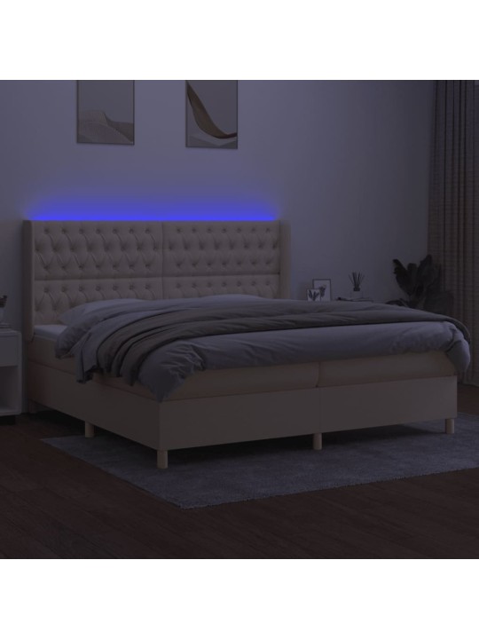 Box spring postel s matrací a LED krémová 200x200 cm textil