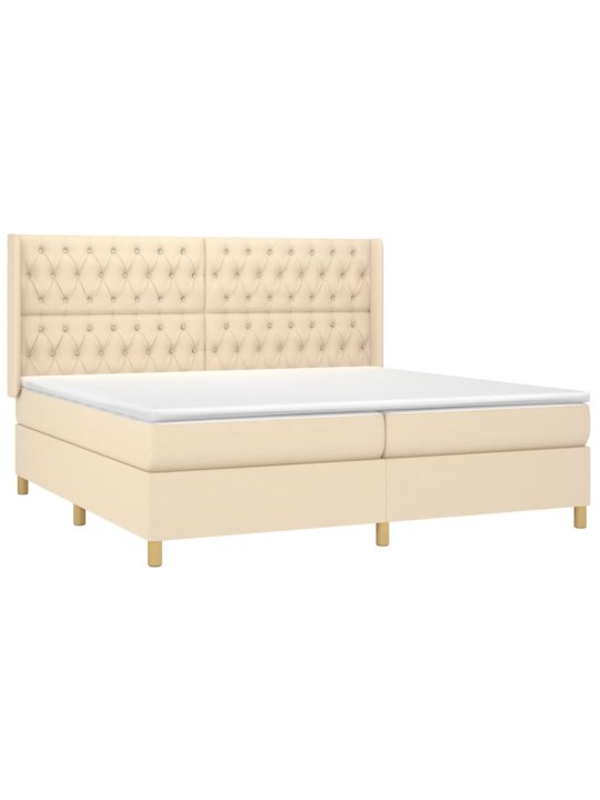 Box spring postel s matrací a LED krémová 200x200 cm textil