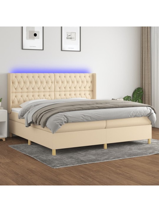Box spring postel s matrací a LED krémová 200x200 cm textil