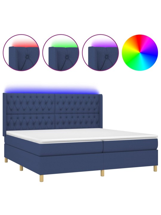 Box spring postel s matrací a LED modrá 200x200 cm textil