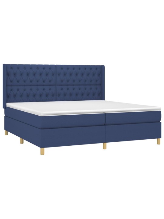 Box spring postel s matrací a LED modrá 200x200 cm textil
