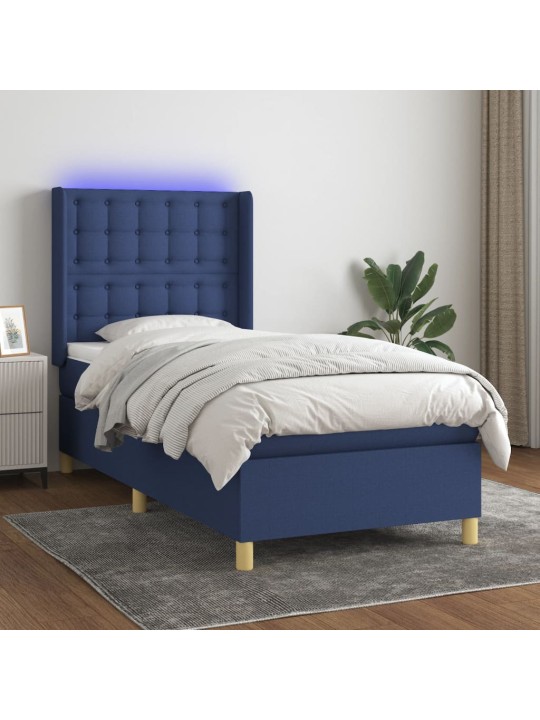 Box spring postel s matrací a led modrá 80 x 200 cm textil