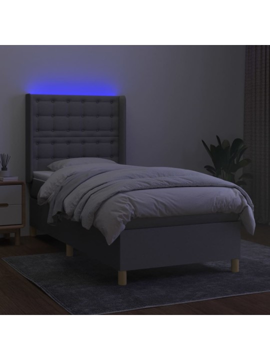 Box spring postel s matrací a LED světle šedá 90x190 cm textil