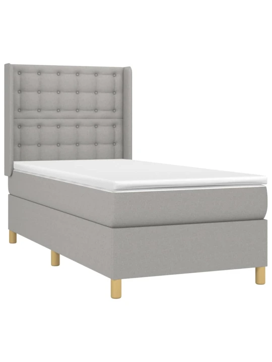 Box spring postel s matrací a LED světle šedá 90x190 cm textil