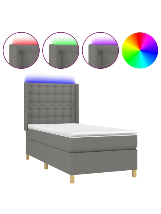 Box spring postel s matrací a LED tmavě šedá 100x200 cm textil