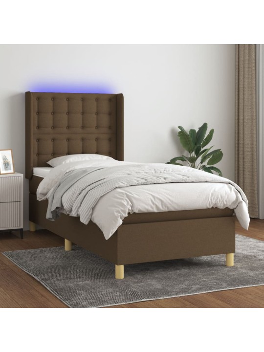 Box spring postel s matrací a led tmavě hnědá 100x200 cm textil