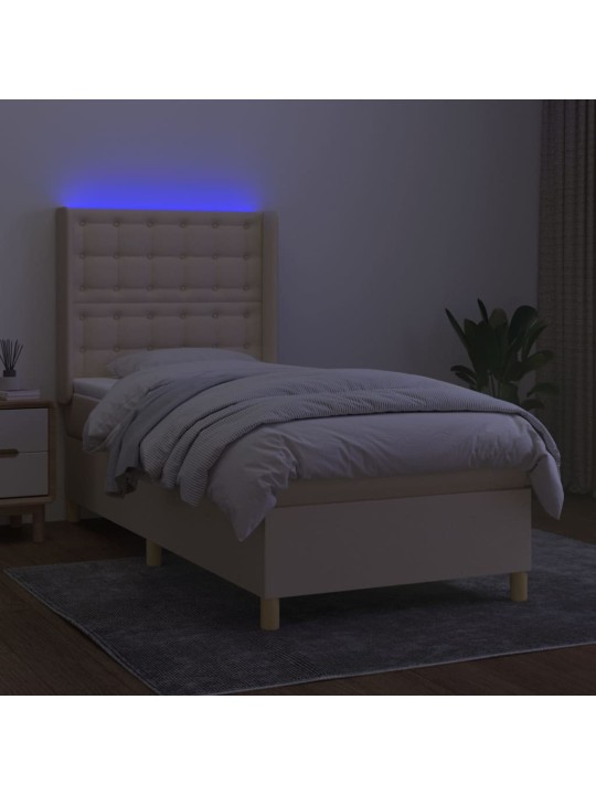 Box spring postel s matrací a led krémová 100x200 cm textil