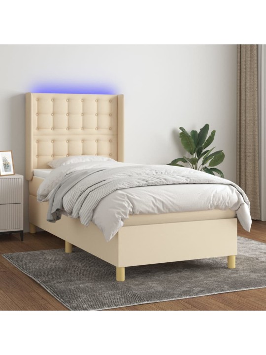 Box spring postel s matrací a led krémová 100x200 cm textil