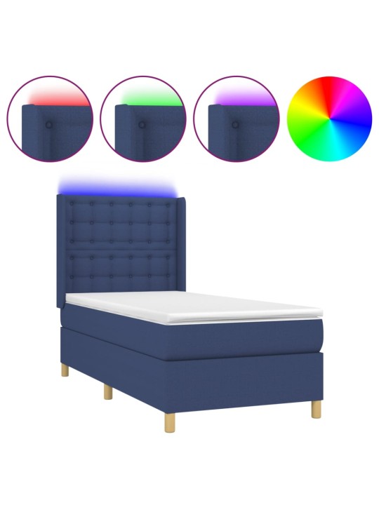 Box spring postel s matrací a LED modrá 100x200 cm textil