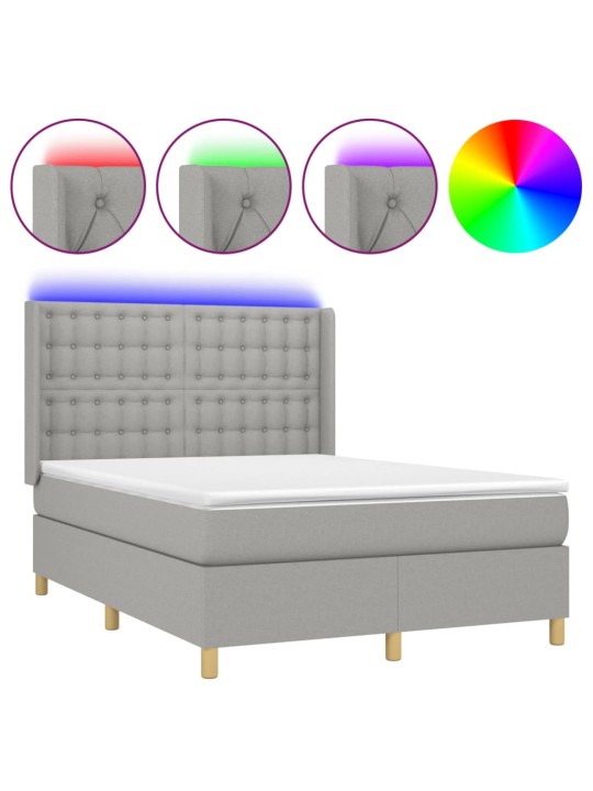 Box spring postel s matrací a LED světle šedá 140x190 cm textil