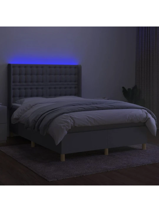 Box spring postel s matrací a LED světle šedá 140x190 cm textil