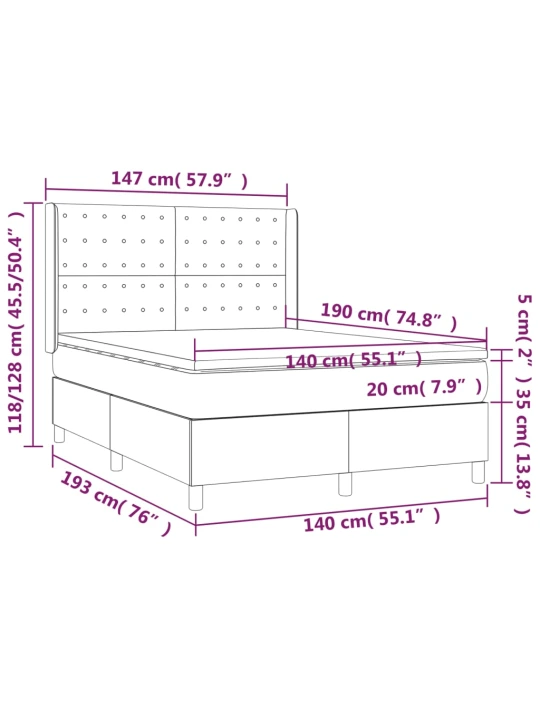 Box spring postel s matrací a LED světle šedá 140x190 cm textil
