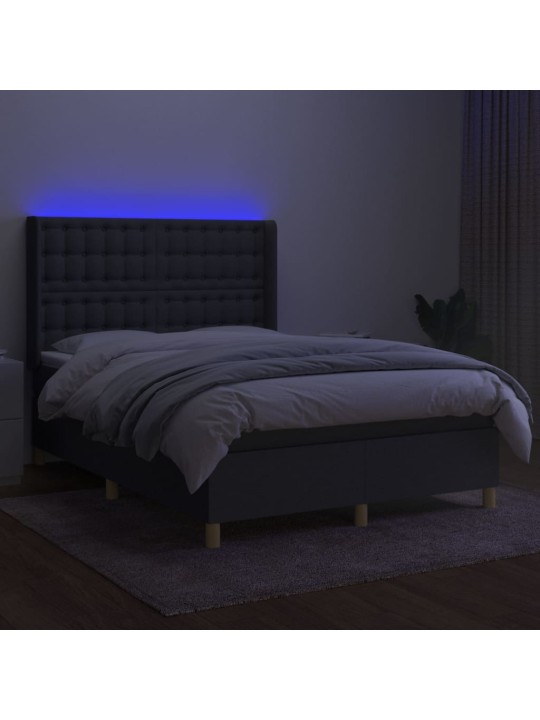 Box spring postel s matrací a LED tmavě šedá 140x190 cm textil