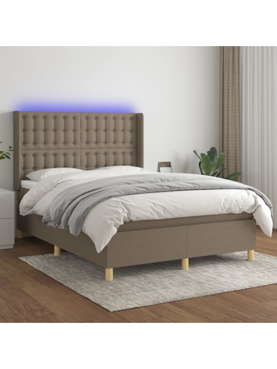 Box spring postel s matrací a led taupe 140x190 cm textil