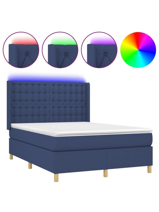 Box spring postel s matrací a LED modrá 140x190 cm textil