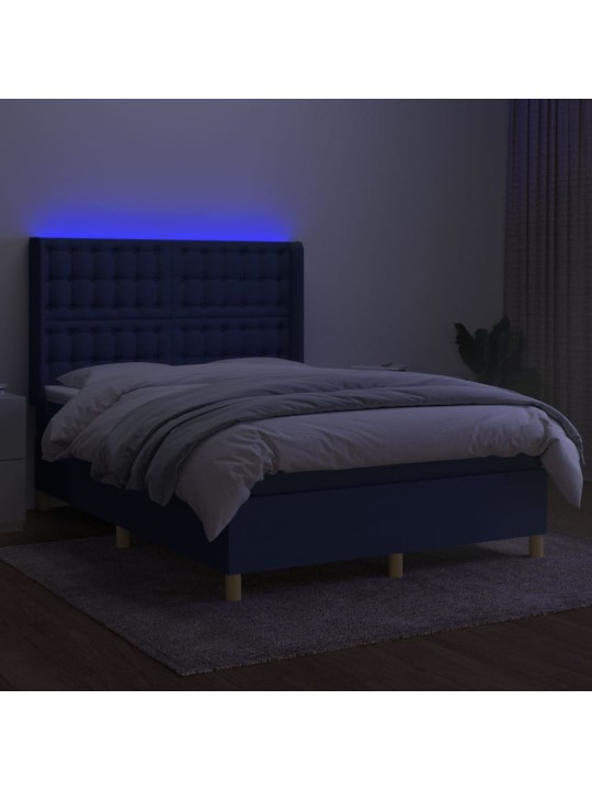Box spring postel s matrací a LED modrá 140x190 cm textil