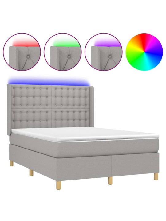Box spring postel s matrací a LED světle šedá 140x200 cm textil