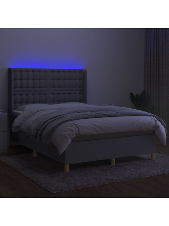 Box spring postel s matrací a LED světle šedá 140x200 cm textil