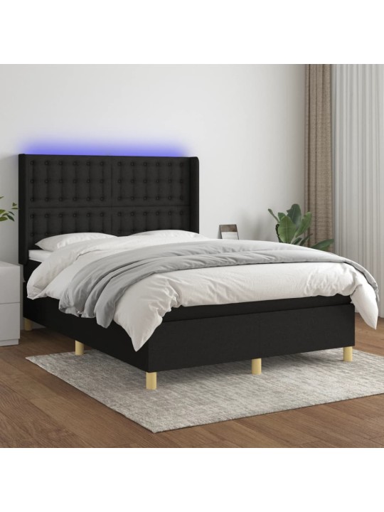 Box spring postel s matrací a LED černá 140x200 cm textil