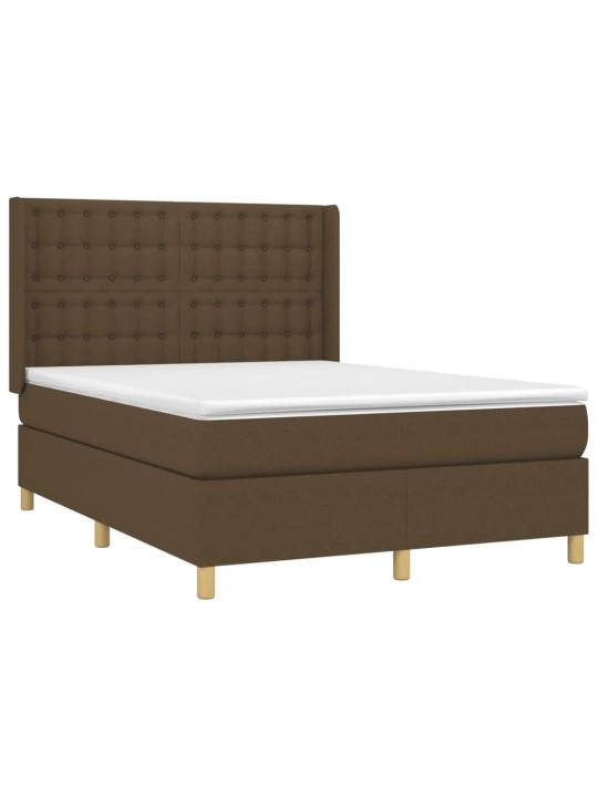 Box spring postel s matrací a led tmavě hnědá 140x200 cm textil