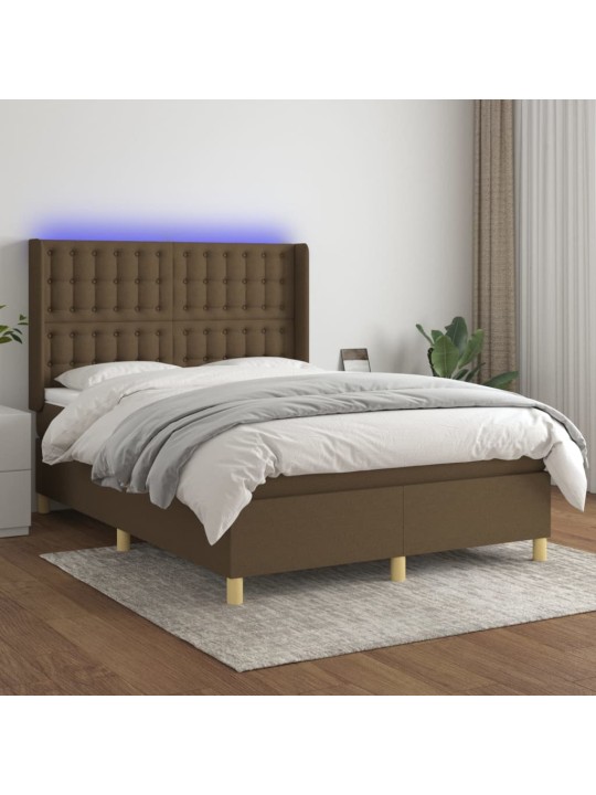 Box spring postel s matrací a led tmavě hnědá 140x200 cm textil